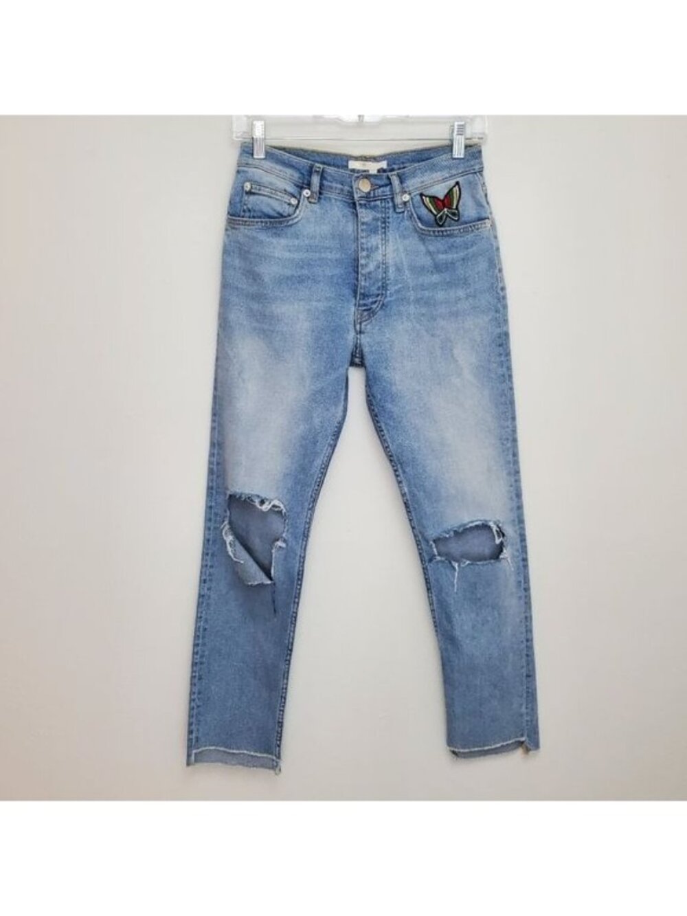 Maje Paolo Embroidered distressed step-hem jeans